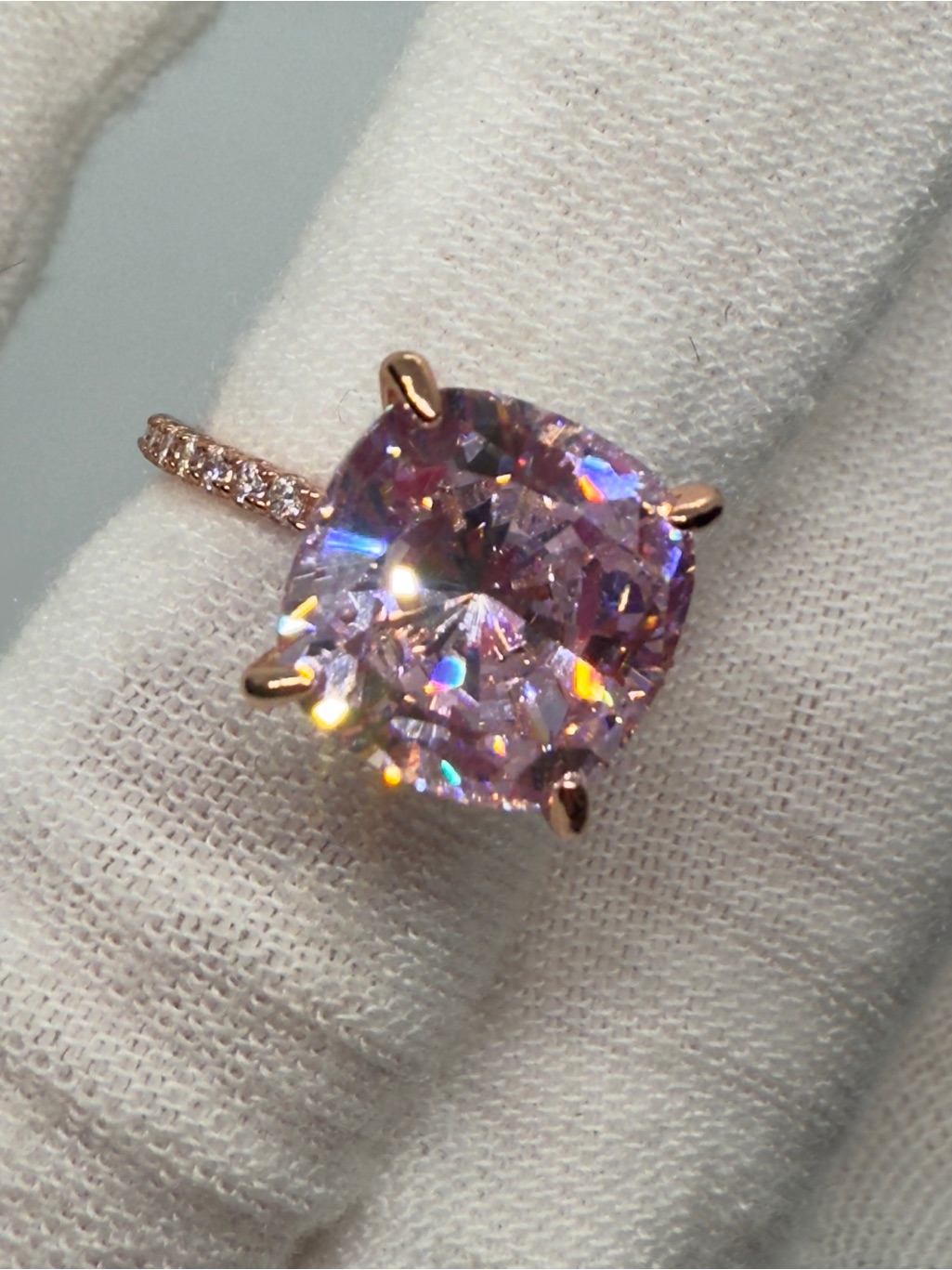 Elegant Pink Cushion-Cut Moissanite Ring! Sz 5